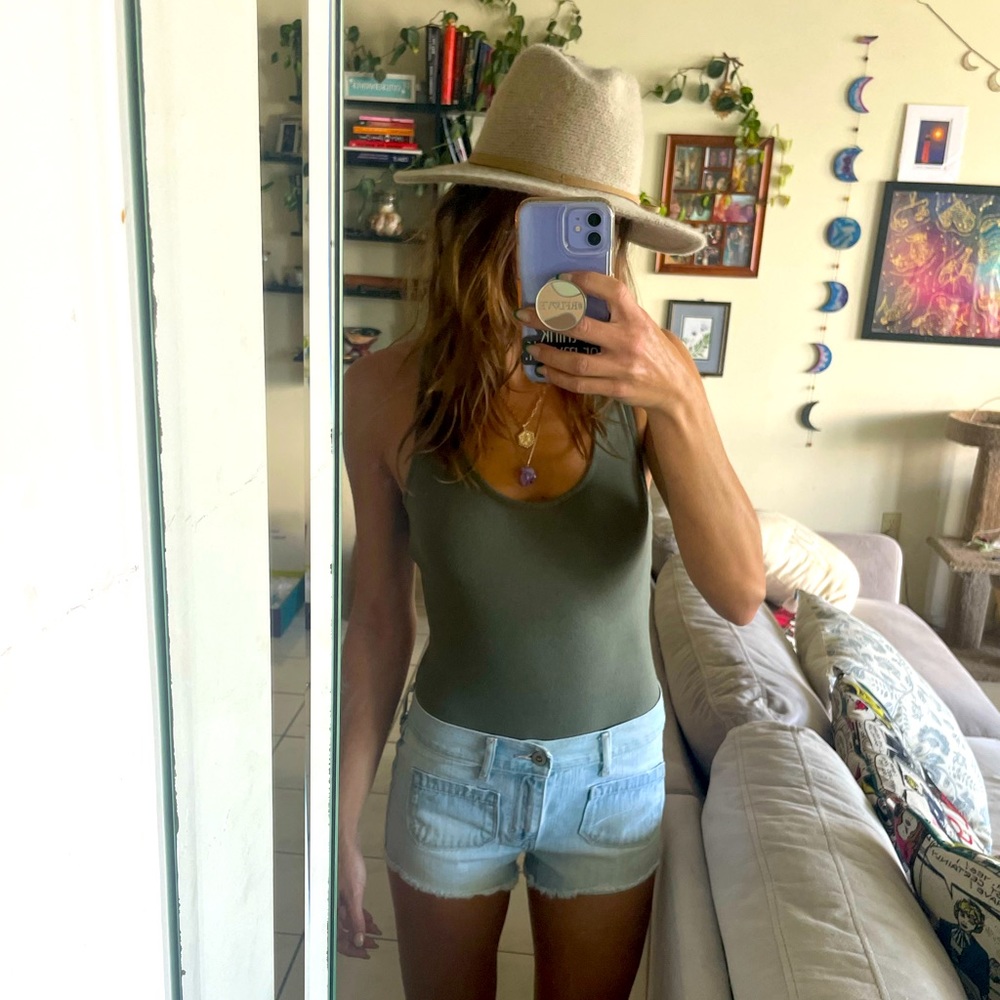 Blue white washed jean shorts from Hollister